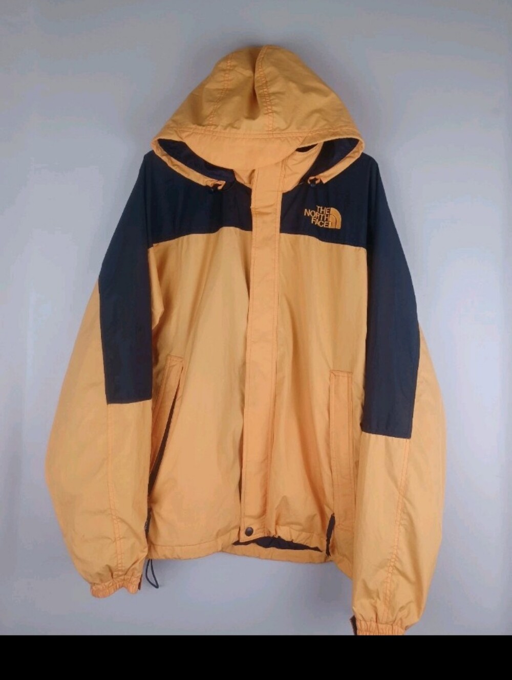 Vintage The North Face Hooded Windbreaker Jacket Yellow Rare Mens XL Full Zip